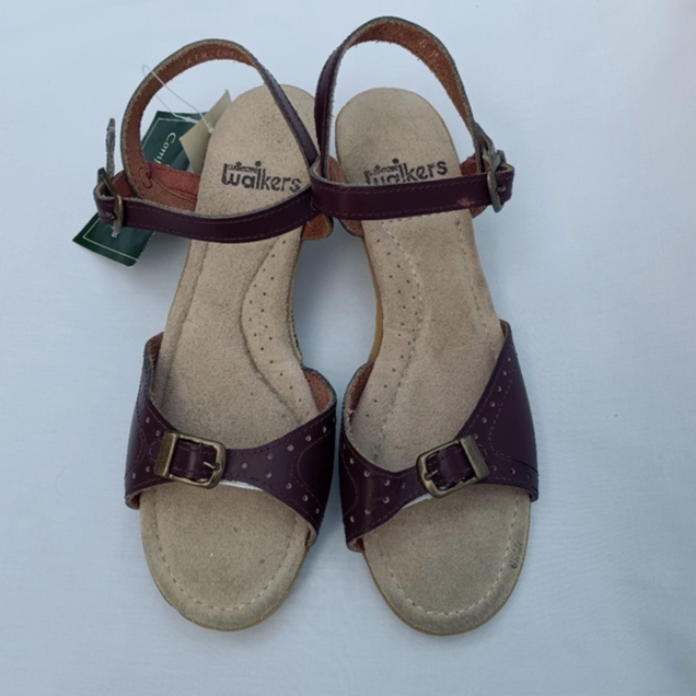 NOS Vintage Wimzees Walkers Comfort Wedge Sandals Cordovan Leather - Picture 2 of 10
